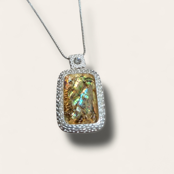 Silver Pendant Necklace with Multicolor Stone - Picture 2 of 3